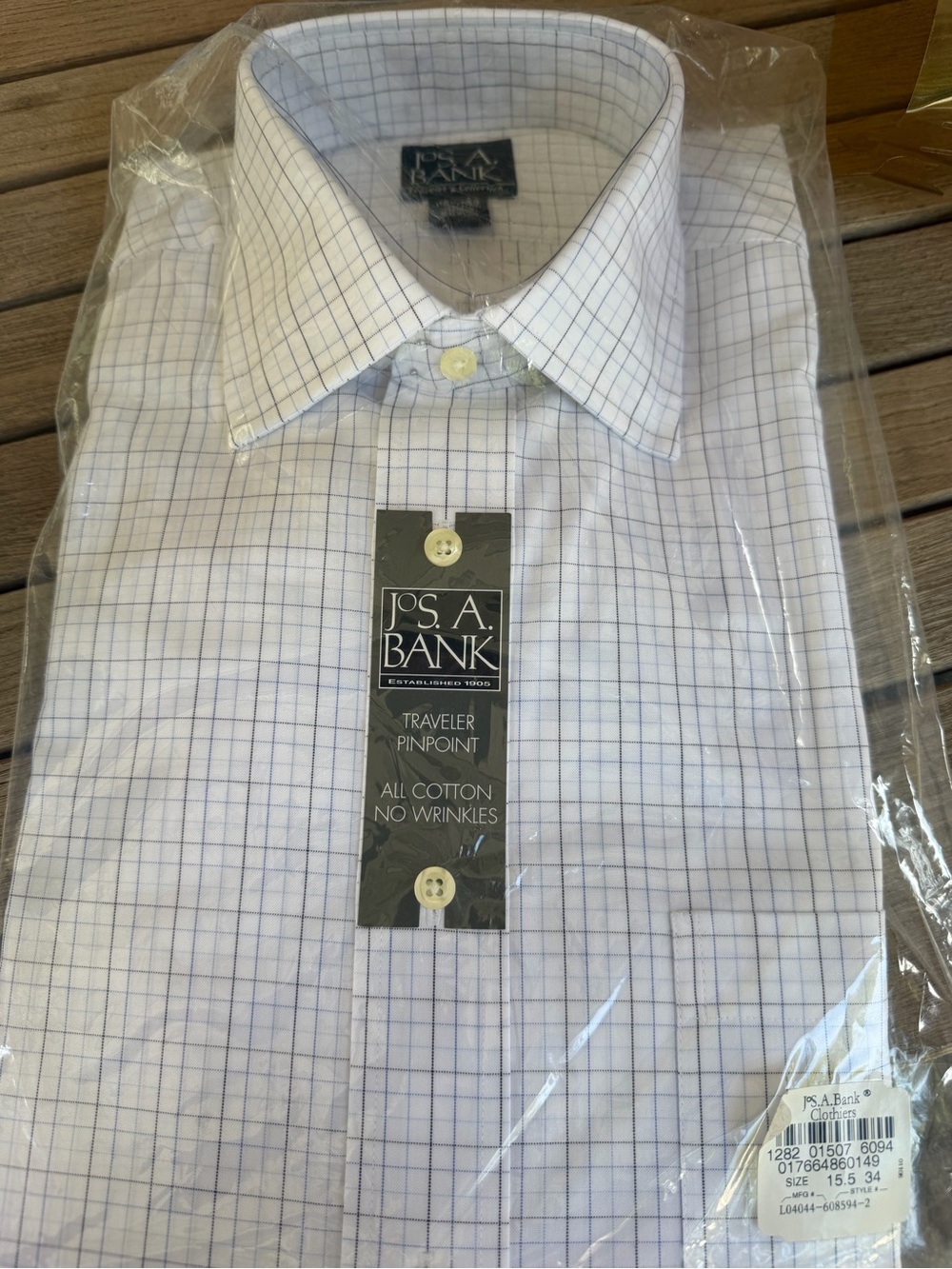 NWT Jos A Bank Traveler Blue Check Dress Shirt 15.5 34 Cotton